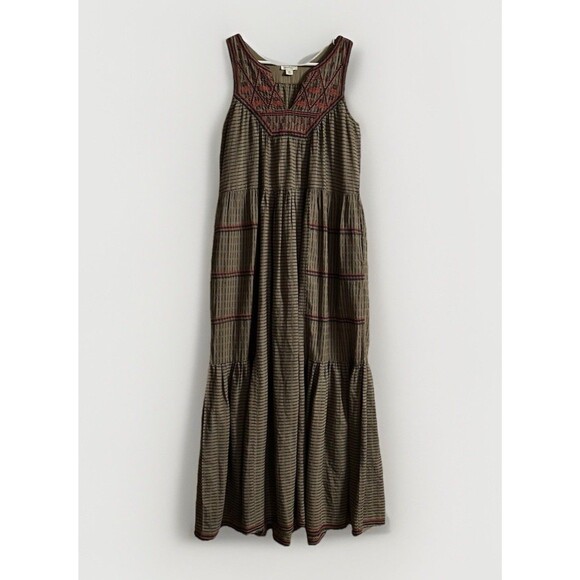 Sundance Amaal Green Sleeveless Tiered Embroideried Maxi Dress Pockets  XS Boho - Picture 1 of 10